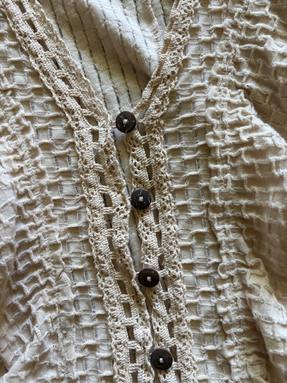 Free People Cream Ruffle-Trim Button Tunic Mini Dress BOHO Sz M - Picture 3 of 6